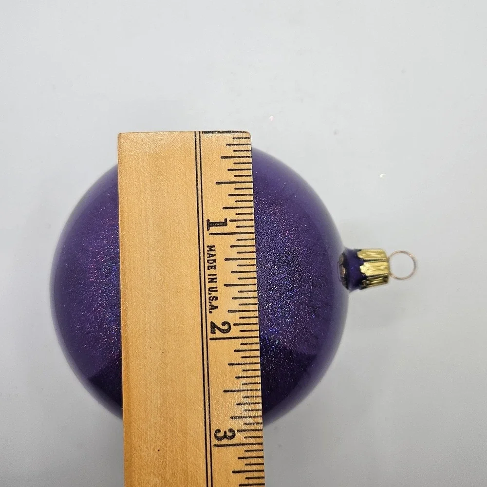 Vintage Hand Painted Glass Christmas Ornament Purple Butterfly Floral Glitter 4